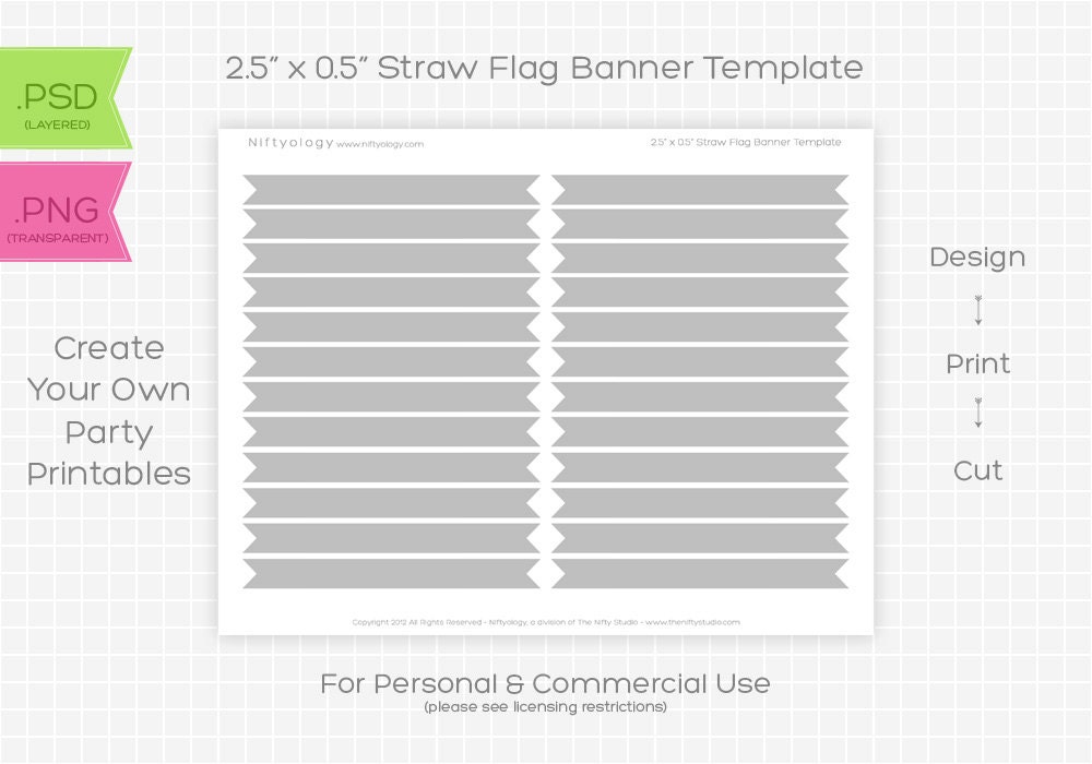 Small Straw Flag Template - INSTANT DOWNLOAD - PRINTABLE - Make your own party printables