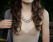 Statement Necklace - Chunky Chain Necklace - Silver Double Chain - Mixed Metal Bib Necklace OOAK - Modern Vintage