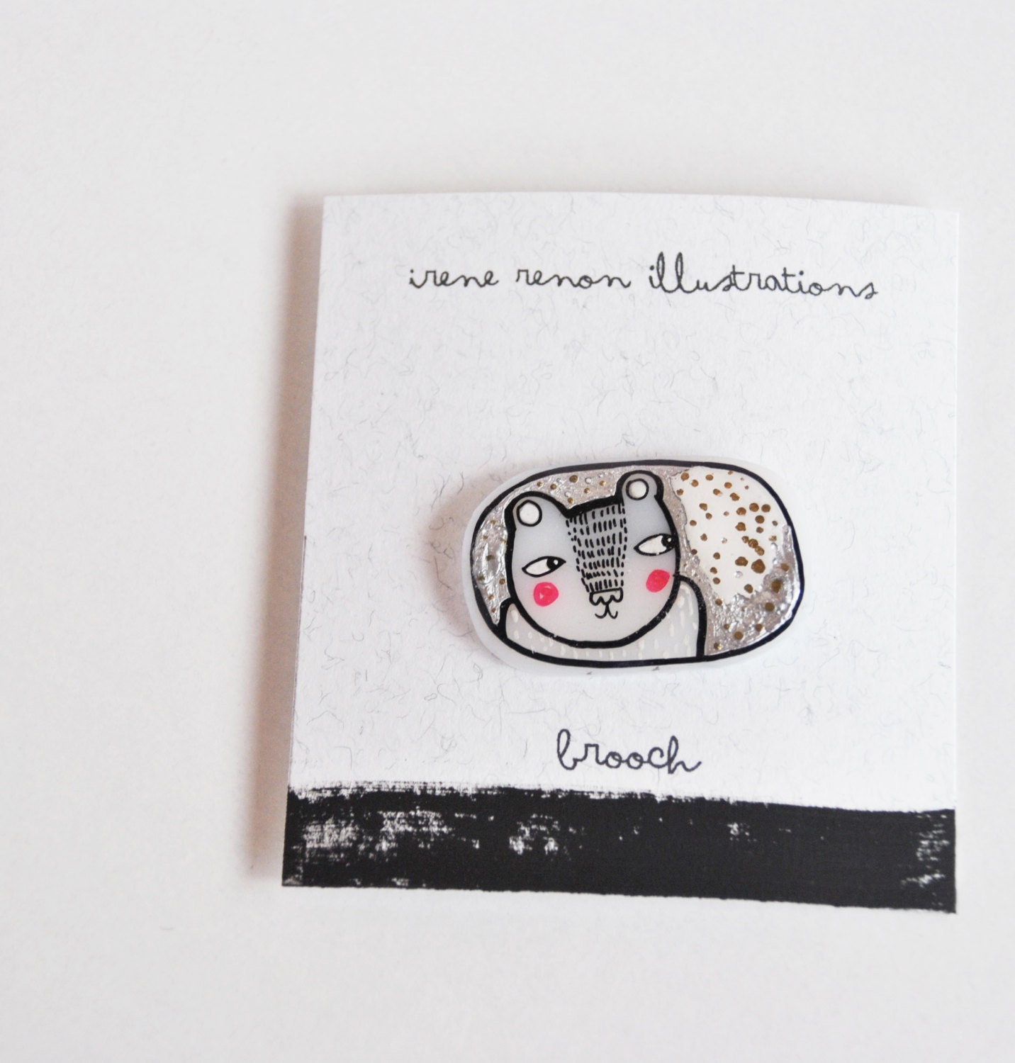 brooch bear white plastic pin - tiny bear - ready to ship