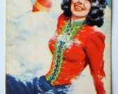 Playing Card Pin Up Girl Snow Sailor Toboggan Vintage Swap 1950s