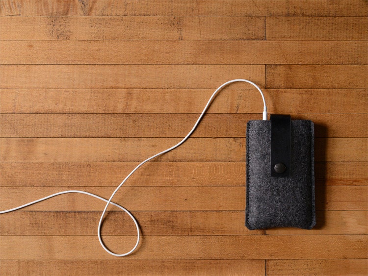 iPhone/iPod Case - Charcoal Wool Felt and Black Leather