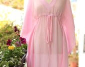 Pastel Pink Caftan Maxi Dress - Beach Cover Up - Cotton Gauze