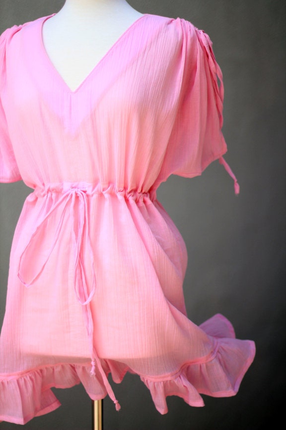 Mini Caftan - Kimono Sleeve Beach Cover Up - Cotton Gauze