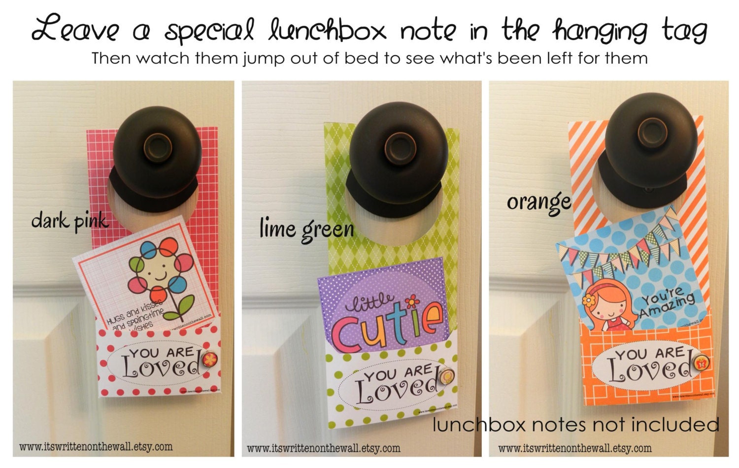 3 Lunchbox Note Door Knob Hanging Tags-Leave a Note for Preschoolers (Digital File)