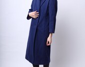 1980s Kingsbridge Sapphire Blue Wool Coat with Black Accents and Lavender Lining S / M