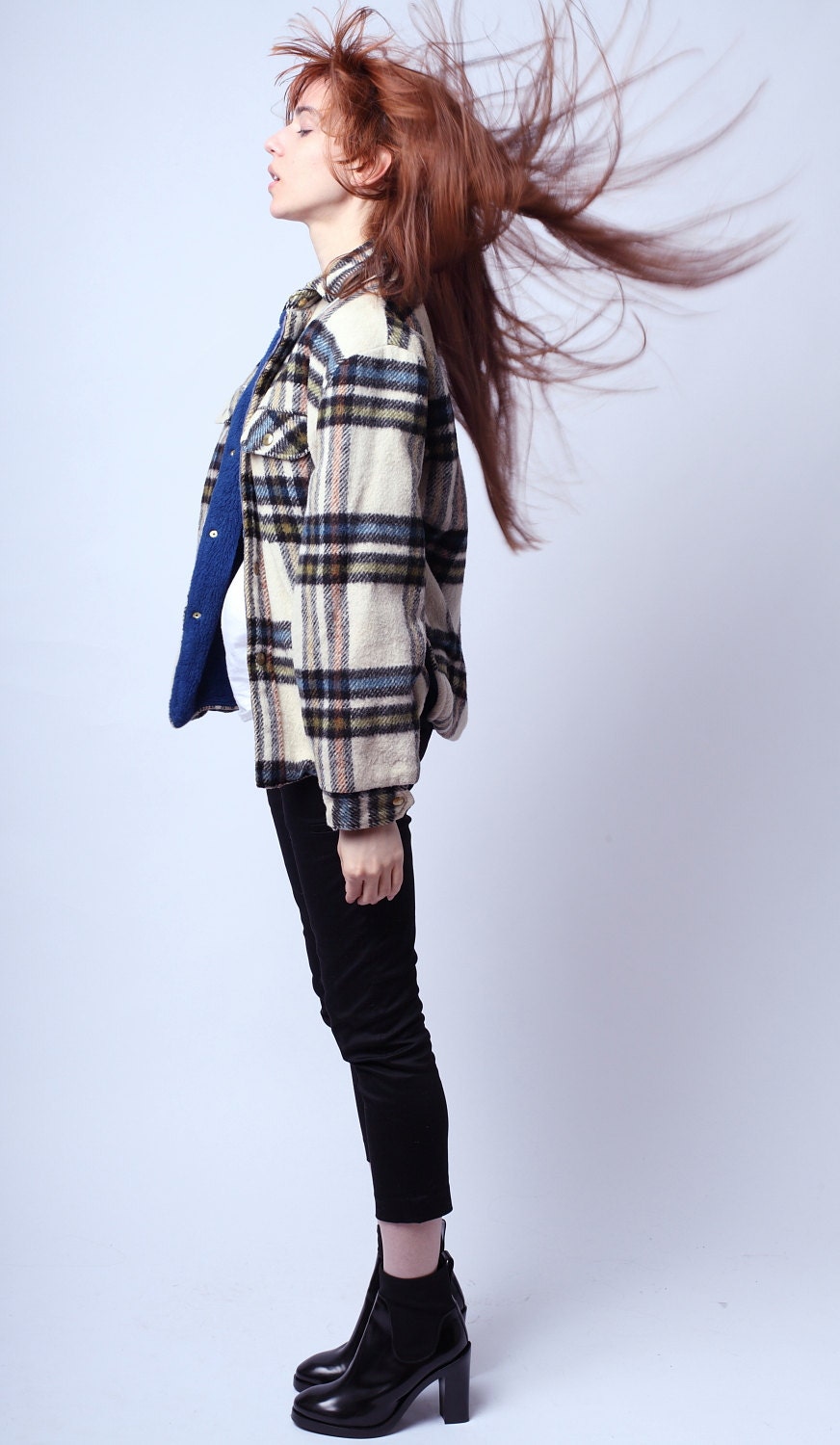 1970s Glacier Plaid Camping Jacket with Blue Lining M