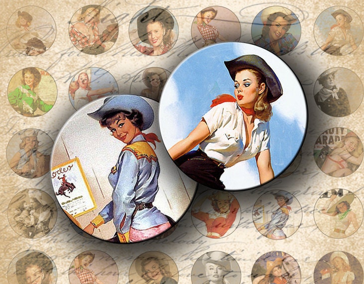INSTANT DOWNLOAD Digital Collage Sheet Cowgirls 1 inch Circles for your Artwork - DigitalPerfection digital collage sheet 056