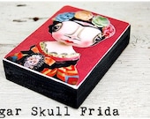 Sugar Skull Frida - ACEO Mini Original Art Doll Print Mounted on Wood Block by GRIMITIVES
