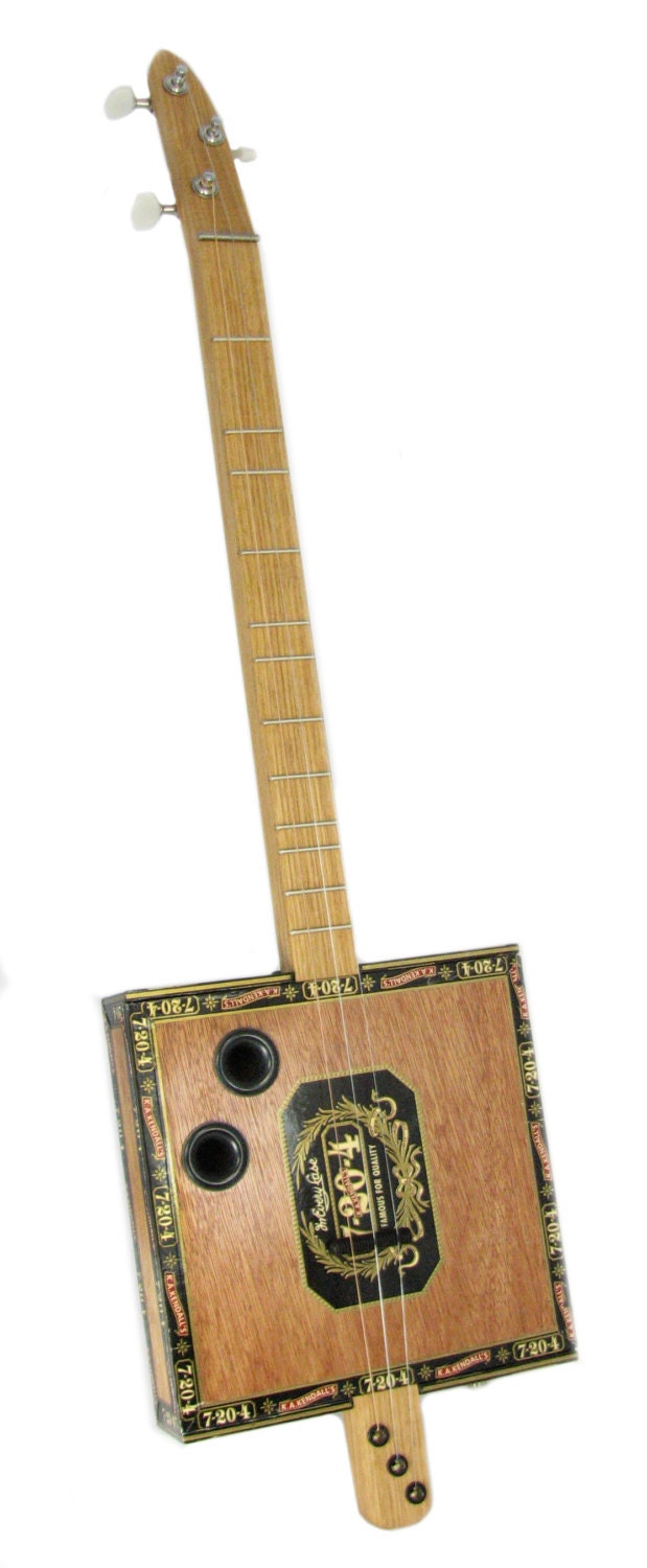 Hand-made Cigar Box Guitar - Short-Scale Fretted 3-String with Built-in Piezo Pickup