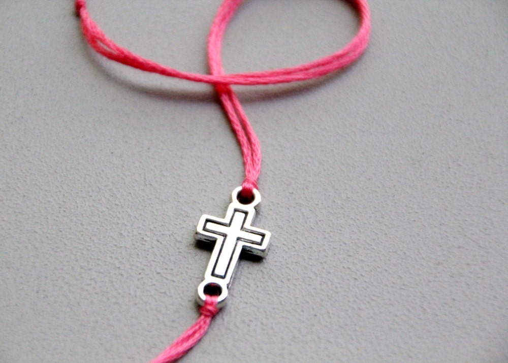 sideways cross bracelet coral summer wishlet friendship bracelet silver charm thread wish bracelet letterhappy etsy christian confirmation