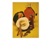 Vintage 1960s Food Print. Acorn Squash and Maple Syrup. Kitchen Art, Retro, Mid Century, Autumn, Fall. Ready to Frame. (No. 151)