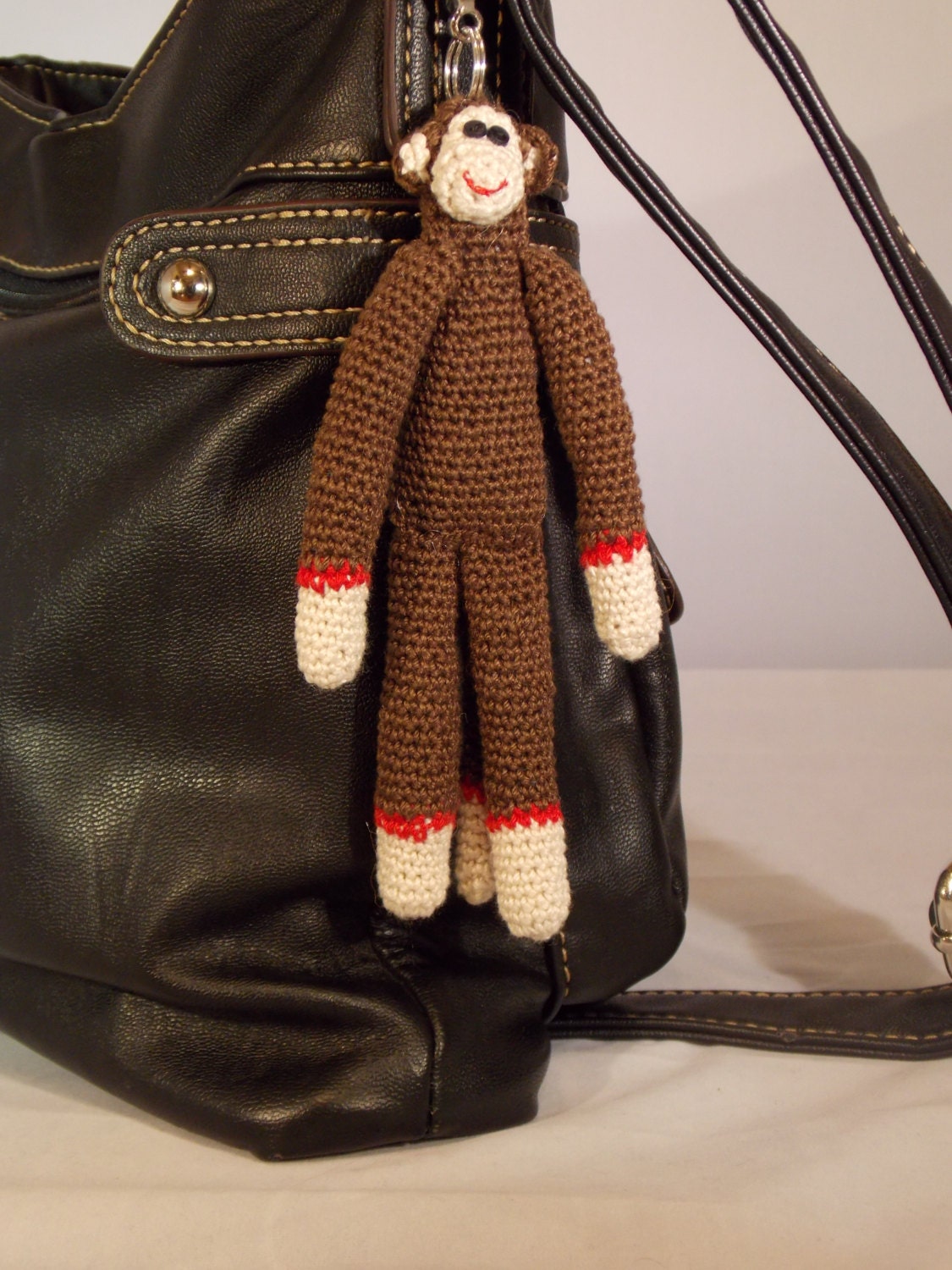 Amazing Sock Monkey Charm.  Handmade with 1800-2000 Hand Crocheted Tiny Stitches.