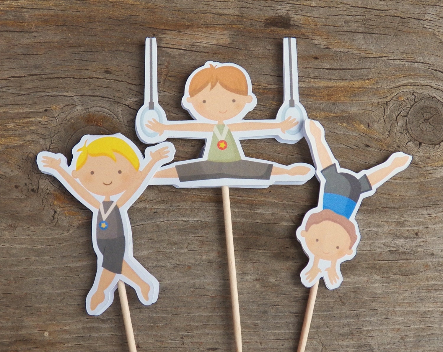 Gymnastics Party - Set of 12 Assorted Boy Gymnast Cupcake Toppers by The Birthday House Il_170x135
