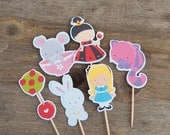 Alice in Wonderland Party - Set of 12 Assorted Cupcake Toppers by The Birthday House