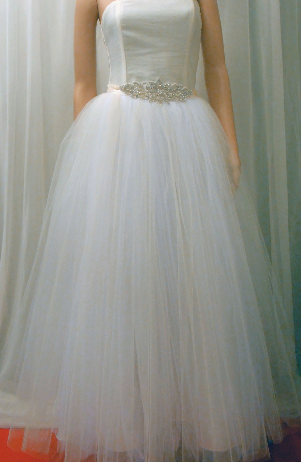 Tutu  Wedding Gown SKIRT overlay , Tulle Skirt With Satin Ribbon Top