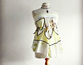 Vintage Apron Strapless Top Upcycled Clothing Yellow Women's Shirt Shabby Chic Clothes Backless Top Eco Fashion Medium 'EMILY'