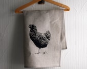 Hand screen printed teatowel with Inger the Hen by strandredesign