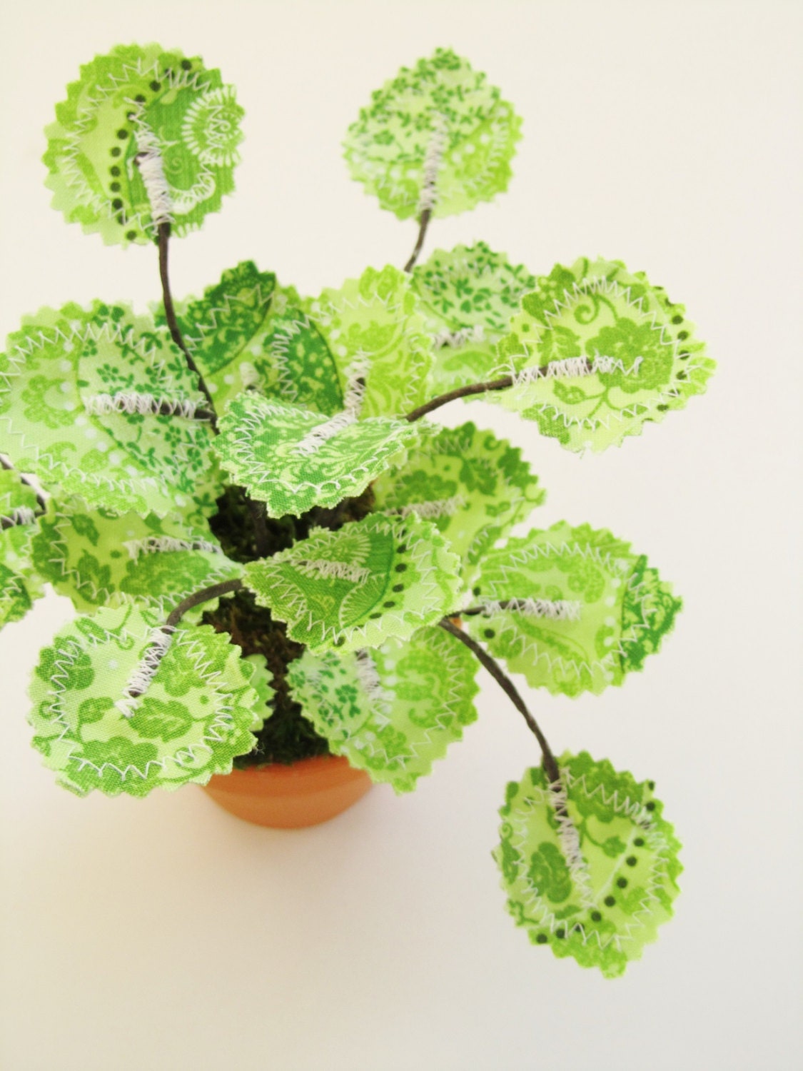 Fabric Leaf Potted Ivy Plant - Lime Green Damask Floral Mother's Day Gift Idea