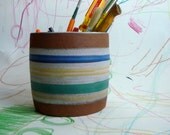 utensil holder french green striped jar