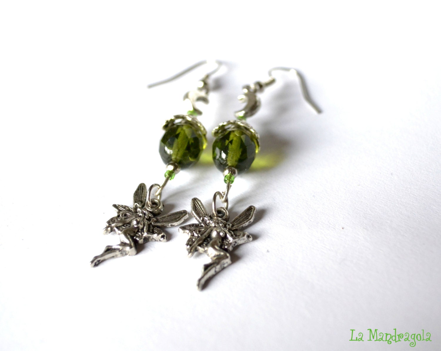 Green Moon Fairy Earrings