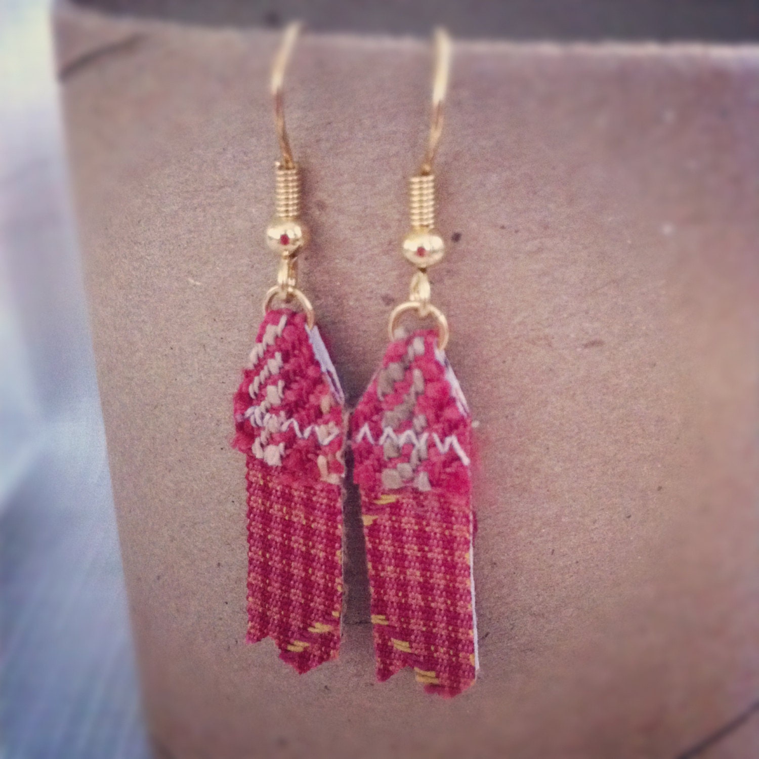 Earrings SALE - OVER 65% OFF. Raspberry fabric fringe earrings handmade from recycled designer fabric books in Atlanta.