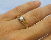 Vintage Victorian .42ct Old European Cut Diamond 14k Gold Ring