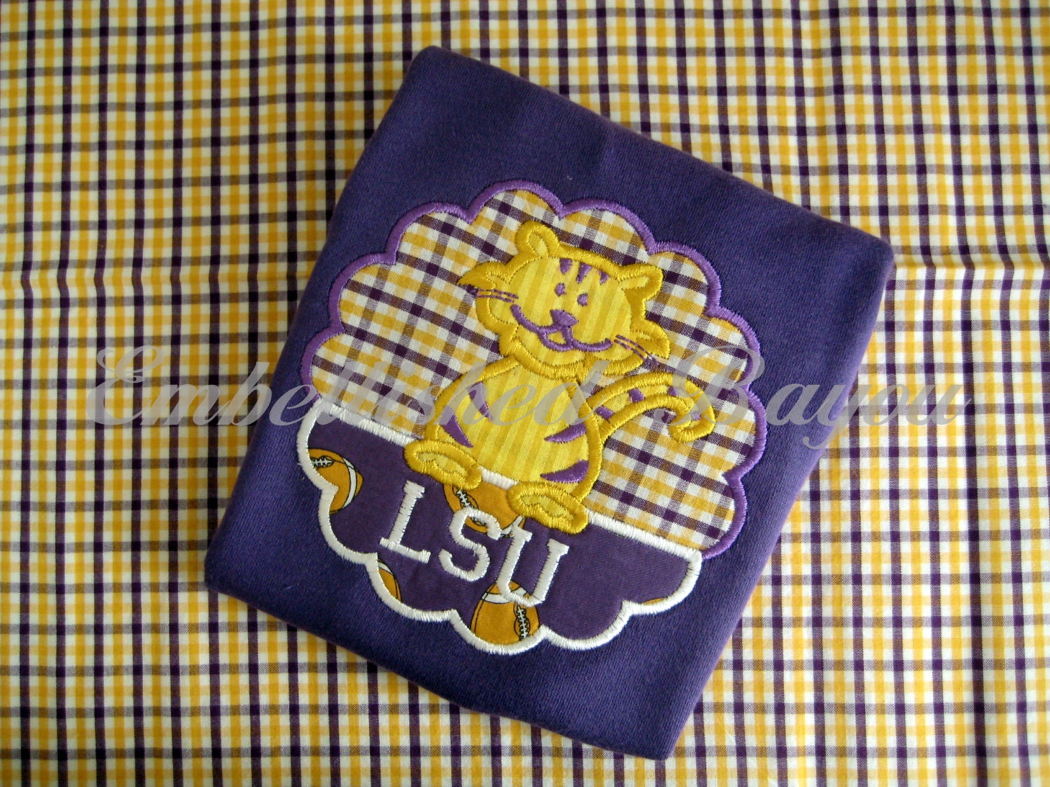 LSU Inspired Purple Onesie with Appliqued Tiger Patch and Personalization