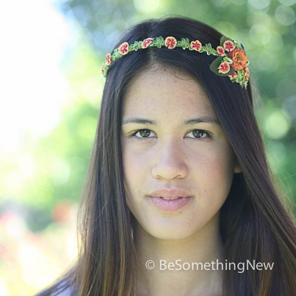 Peach flower headband, wedding hair accessory
