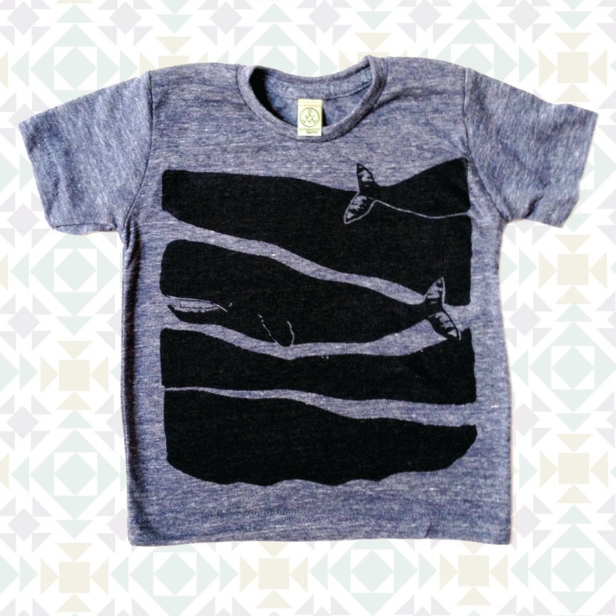 Kid's Tee Shirt, Whales, Screenprinted, Organic Cotton