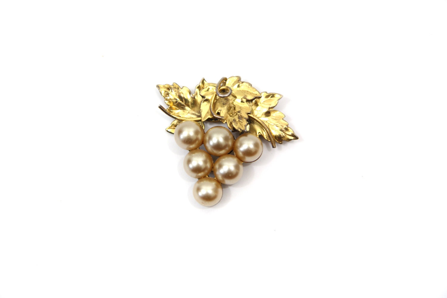 Vintage Sterling by Jordan Faux Pearl Grape Brooch
