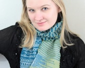 Handwoven Scarf: Blue, Green & Grey Sampler