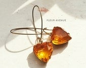 heart bezel clear jewel drop kidney hoop earrings in amber or ocean blue