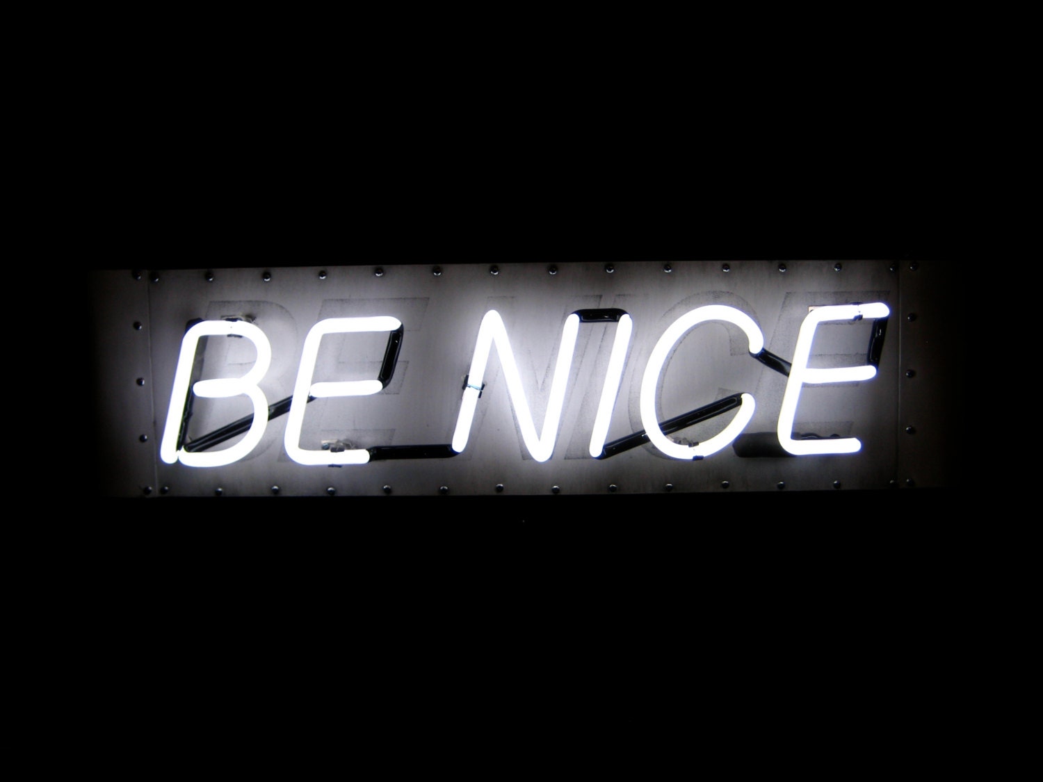 Neon Sign - BE NICE - White and White w/ Black Lettering