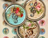 MUSIC CLEF - Digital Collage Sheet 1 inch size Circles Printable Art Cult Download for pendants bottle caps bezels