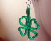 Four Leaf Clover Mirror Earrings in Emerald Green (in laser cut mirrored acrylic, stainless steel earwires)