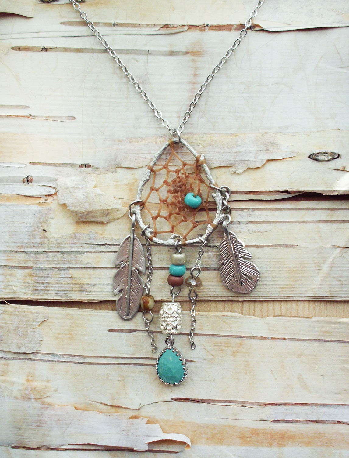 Couture Silver Birds Nest Dreamcatcher Necklace Dream Catcher One of a Kind