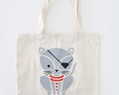 Pirate Kitty Tote Bag, Funny, Reusable Bag, Eco Friendly