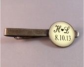 Antique Bronze Wedding, Anniversary, Special Occasion Tie Clip - Save the Date with Couples Initials - Comes in Gift Box
