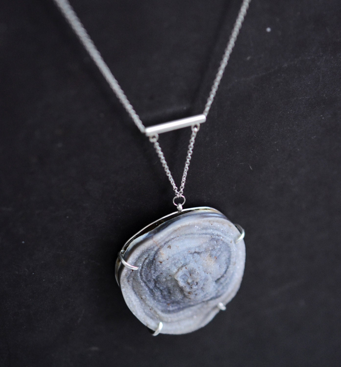 Roses in the snow...chalcedony drusy rosette in sterling silver necklace