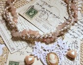 Wedding Lace Necklace - Bridal Necklace - Cameo, Fresh Water Pearls, Rose Quartz, Kumihimo - Vintage - Recycled - Valentine's Day - Prom