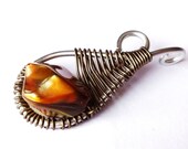 Asymmetrical Aluminum Wire Wrapped Large Bead Pendant in Silver and Brown