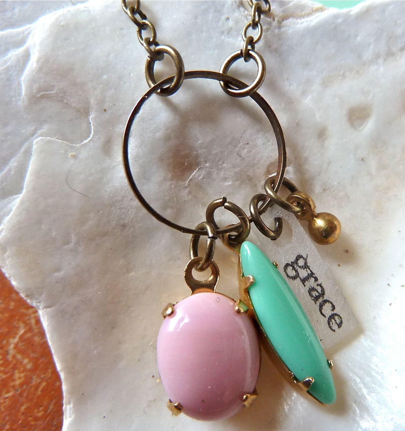 Custom Word Pink and Turquoise Cabochon Necklace
