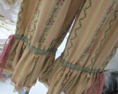 Vintage Kitty..victorian style floral stripe .. heavenly bloomers.. sage green and old gold..velvet ribbon, lace.....MED - XL