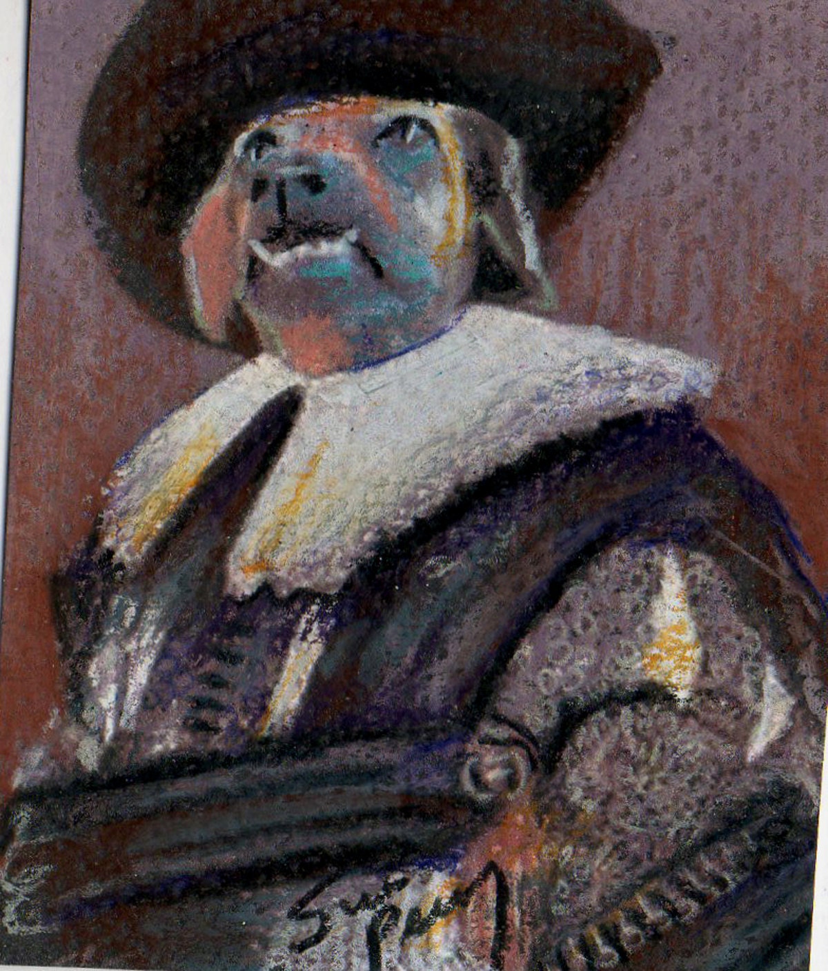 original art aceo card drawing  hound dog Laughing Cavalier Frans Hals