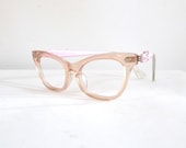 NOS Vintage Pink Eyeglasses Frames, Rockabilly Clear and Aluminum SunGlasses