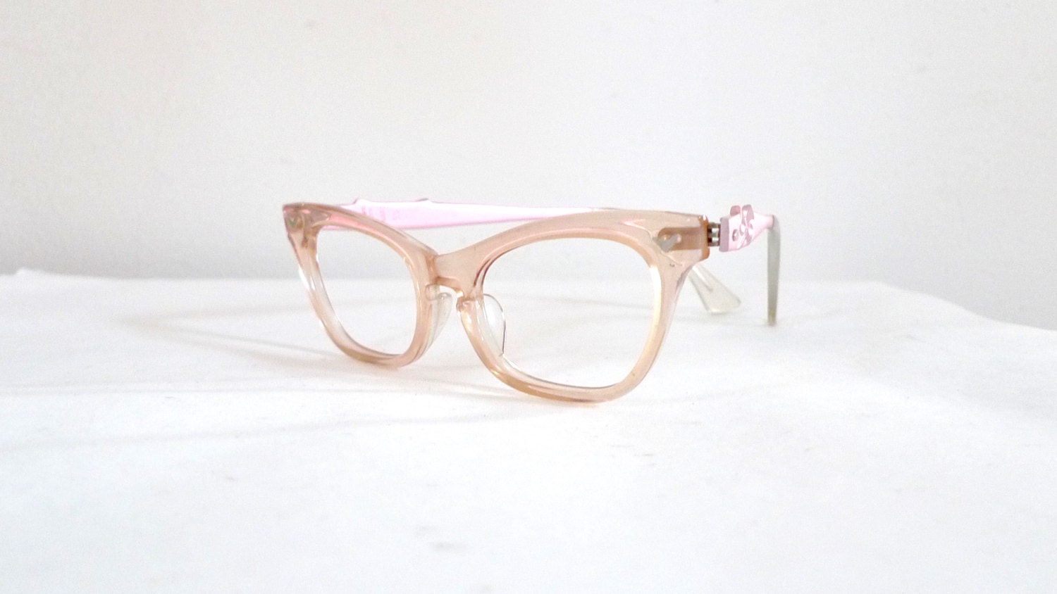 NOS Vintage Pink Eyeglasses Frames, Rockabilly Clear and Aluminum SunGlasses