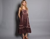 1970s GUNNE SAX Sun DRESS / Burgundy Calico Floral Midi, xs
