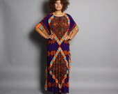 70s CAFTAN DRESS / Pleated Jewel Tone Maxi