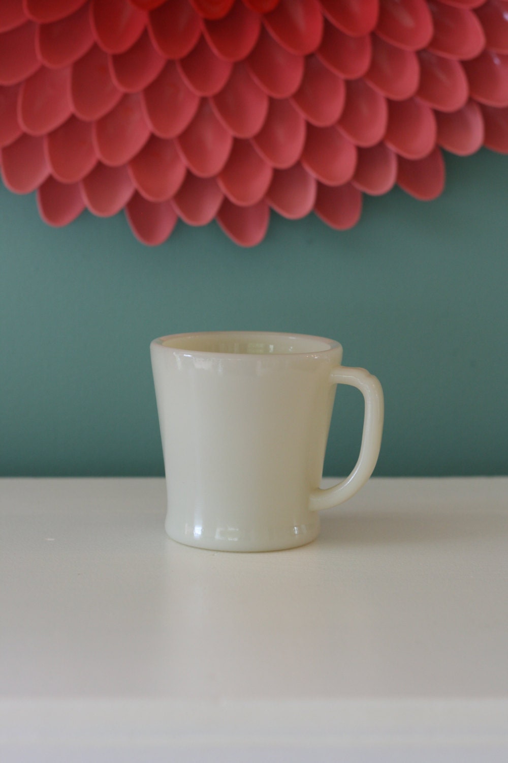 Vintage Fire King Ivory Flat Bottom Milk Glass Mug with D Handle