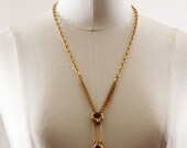 Vintage Gold Circle & Rectangle Link Tassel Necklace